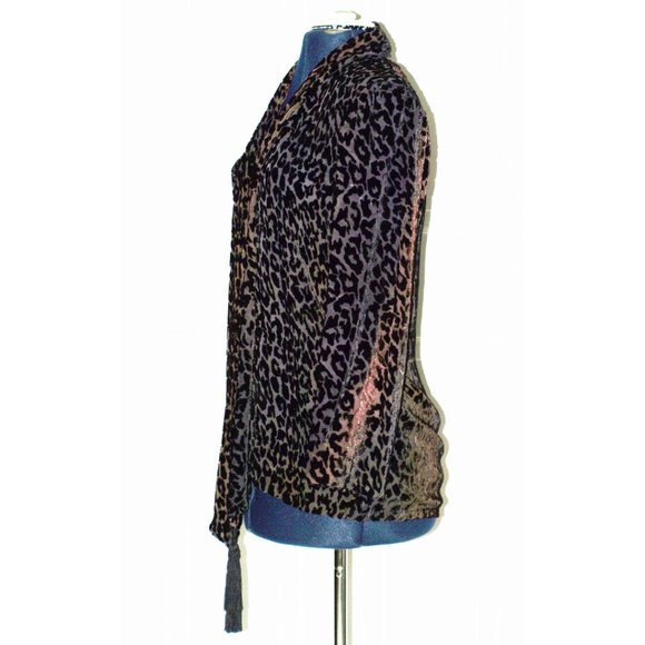 Kay Chapman animal print sheer velvet black tassel open tunic Sz M - Picture 3 of 5